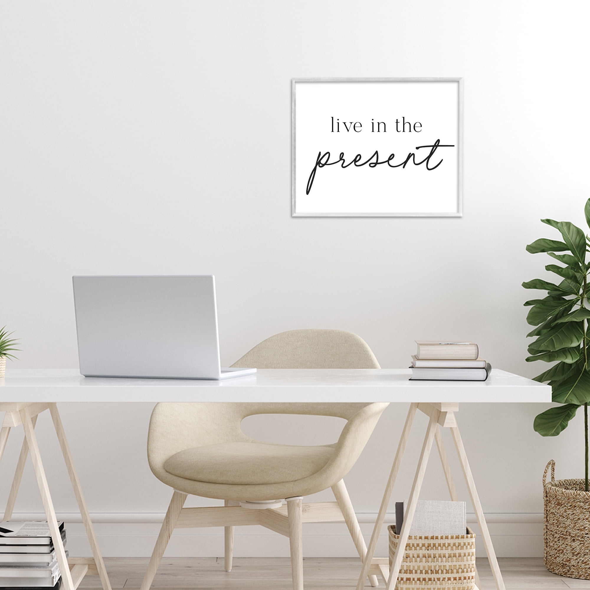 Live In The Present White Framed Giclee Art, design by Lettered and Lined