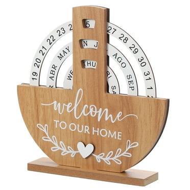 Uxcell Wood Perpetual Calendar, Desktop Wooden Calendar Manual Rotating, Shovel