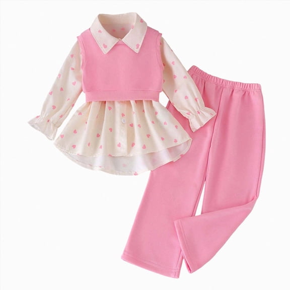 Enyan Toddler Girl Clothes Girls Fall Winter Outfits 2 Piece Ruffle Long Sleeve Top Legging Pants Set Loungewear,5-6 Years