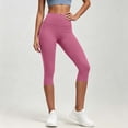 thumbnail image 4 of IUYRTFE Women Solid Color Elastic Waist Capri Yoga Pants Stretch Crop Leggings for Gym Workout Daily Wear, 4 of 6