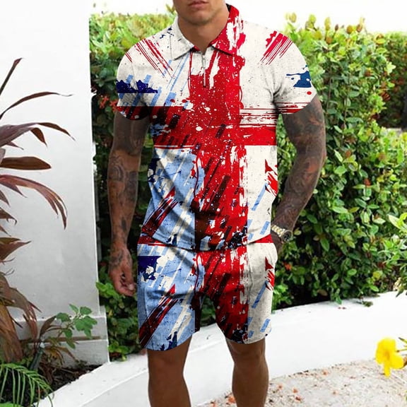 Vedolay Two Piece Set For Men 2023 Men Shorts Sets for Summer 2 Piece Short Sleeve T Shirts and Shorts Outfits,Red L