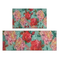 Pioneer Flower Floral Print Pattern Kitchen Rugs Sets Of 2,Anti Fatigue Kitchen Mat Rugs Non Slip Washable,Decorative Kitchen Floor Mats for Kitchen,Sink,Laundry,17"x30" 17"x47"