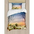 thumbnail image 3 of Cactus Duvet Cover Set Queen Size, Cactus Balls with Spikes on a Montain Desert Sand Hot Dry Mexican Landscape Photo, Decorative 3 Piece Bedding Set with 2 Pillow Shams, Multicolor, by Ambesonne, 3 of 3