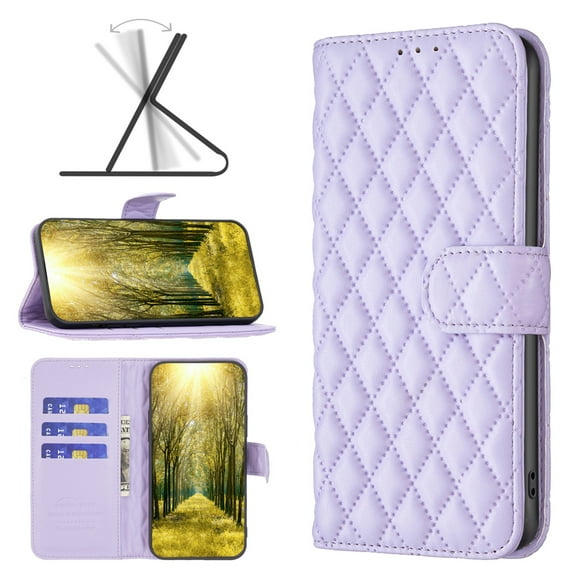 Premium PU Leather Wallet Case for iPhone 14 Pro Max with Card Slots Holder Magnetic Clasp Cover, Stylish Adjustable Kickstand Flip Soft Silicone Shockproof Leather Case for Women Girls, Purple