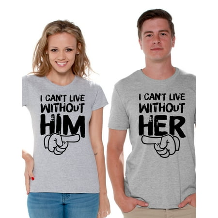 Awkward Styles I Can't Live Without Him I Can't Live Without Her Shirts for Couples Cute Matching Couple Shirts Happy Valentines Day Love Gift Idea for Couple Boyfriend and Girlfriend Couple T (Best Valentines Day Ideas For Him)