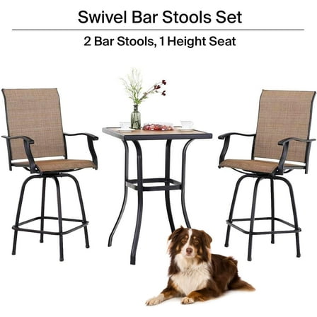 Yayle 3 Peice High Swivel Stools Set – 2 Tall Sitting Chairs and a Porch Glass Table