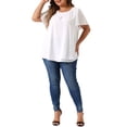 thumbnail image 2 of Blusa de gasa de mujer en tallas grandes Agnes Orinda, camisa de doble capa, cuello redondo, mangas cortas con volantes, tops casuales de trabajo 1X blanca, 2 of 6