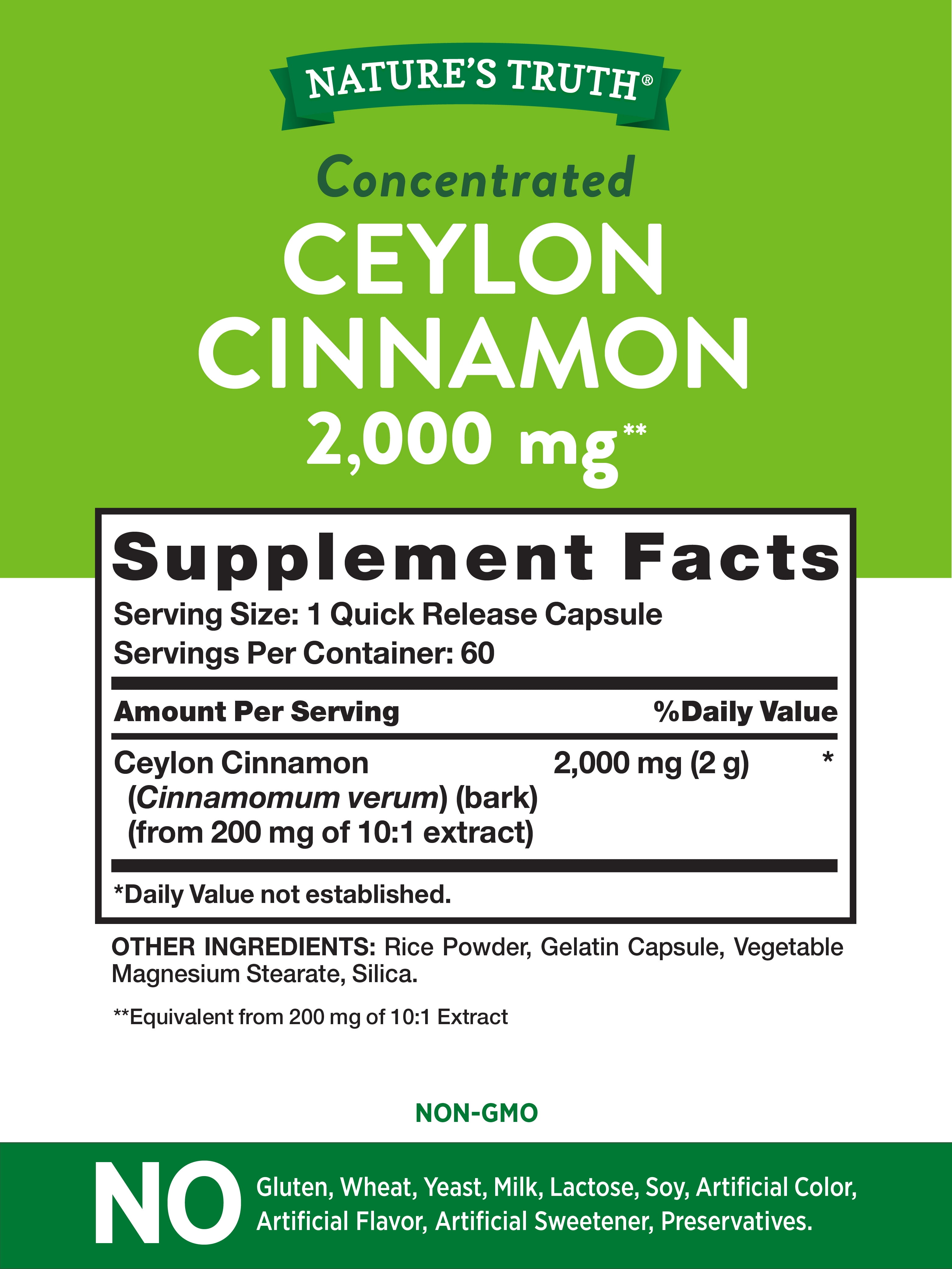 Buy Ceylon Cinnamon Capsules 2000mg 60 count NonGMO & Gluten