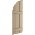 thumbnail image 3 of Ekena Millwork 16 1/2"W x 84"H (67 1/2" Low Side) Timberthane Rough Cedar Three Board Joined Board-n-Batten w/Quarter Round Arch Top Faux Wood Shutters (Per Pair), Primed Tan, 3 of 6