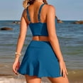 thumbnail image 5 of UTSJKR Two Piece Swimsuits Cropped Tankini Tops with Tummy Control Skirt Swim Bottoms Beach Padded Knot Twist Cut Out Adjustable Tank Swimsuits Blue L, 5 of 5