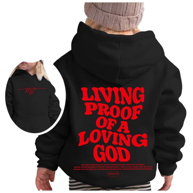 PMVFHDE Liquidation Chandails en Molleton pour Enfants à Capuche Imprimé Alphabet Manches Longues Col Rond Chandails en Molleton Filles, Noir, 6-8 Ans