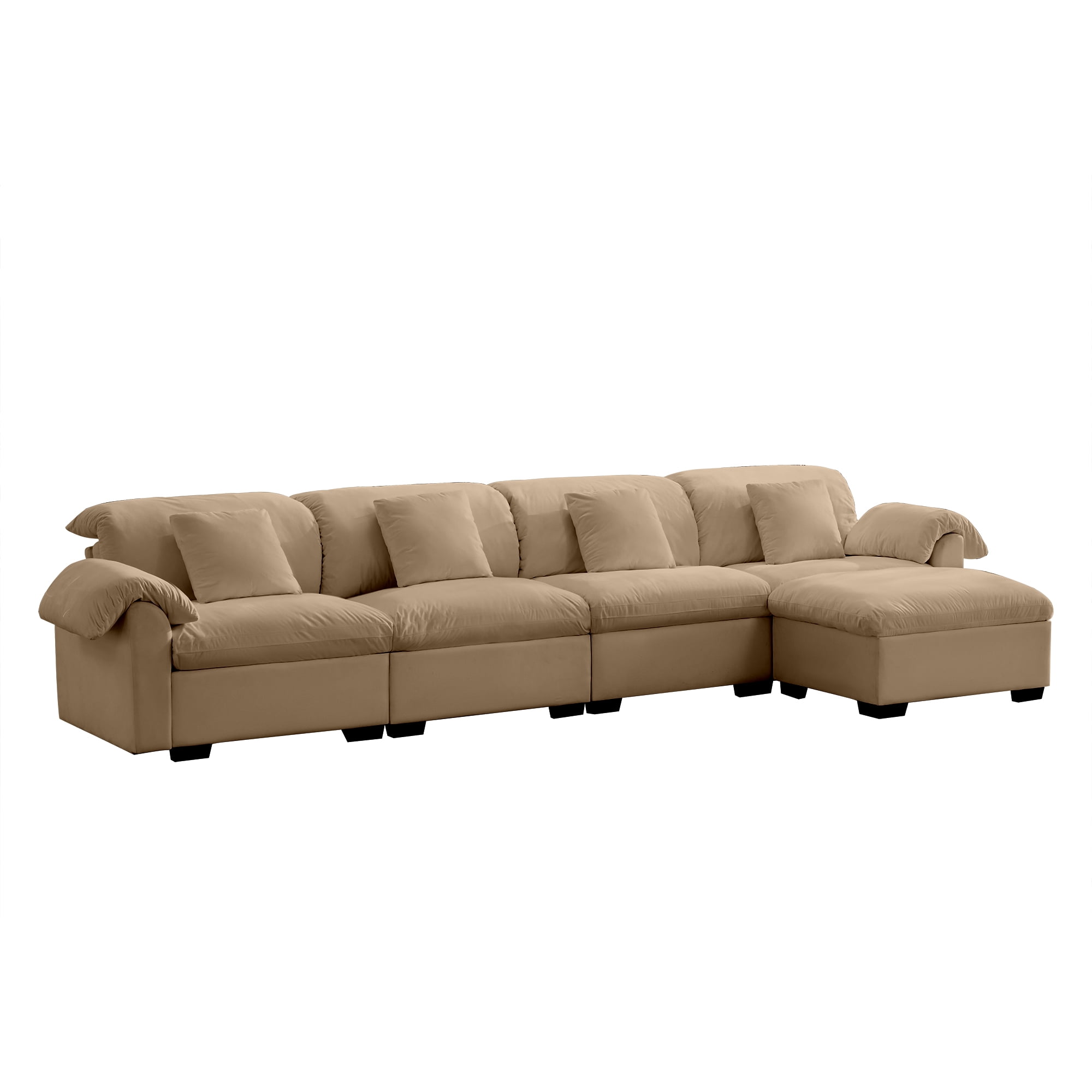 Gewnee Modern 4 Seaters 154.7"Deep Seat Comfy Velvet Oversize Sofa Couch with 1 Storage Footstool and 4 Waist Pillows for Living Room