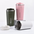 thumbnail image 4 of Bewildely Taza de café portátil con tapa, taza para beber, termo de jugo multiusos de acero inoxidable, botella de agua térmica al vacío, viaje Juegos de servir café y té Verde Bewildely HA065916-02, 4 of 6