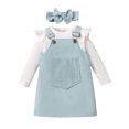 thumbnail image 1 of Xingqing 3PCS Toddler Infant Kids Girls Long Sleeves Solid Color Ribbed T-Shirt Overalls Dress, 1 of 10