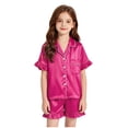thumbnail image 2 of eczipvz Girls Pajamas Satin Pajama Set Silk Pjs Short Sleeve Sleepwear Loungewear Clothes Set Hot Pink 12-13 Years, 2 of 7