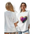 thumbnail image 7 of Women's T-Shirt Splash Love Short Sleeve Casual Tee Classic Crew Neck T Shirt for Women White, S, 7 of 7