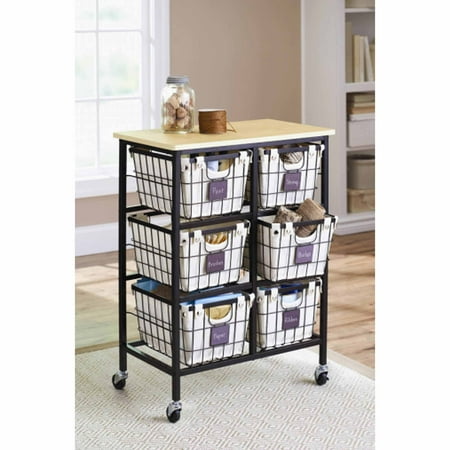 Better Homes and Gardens 6 Drawer Wire Cart, Black Image 1 of 4