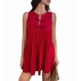 thumbnail image 3 of Robe Mini à Nouer devant pour Femmes Été Sans Manches Plissée Décontractée Ample Style Babydoll Robes Rouge G, 3 of 10