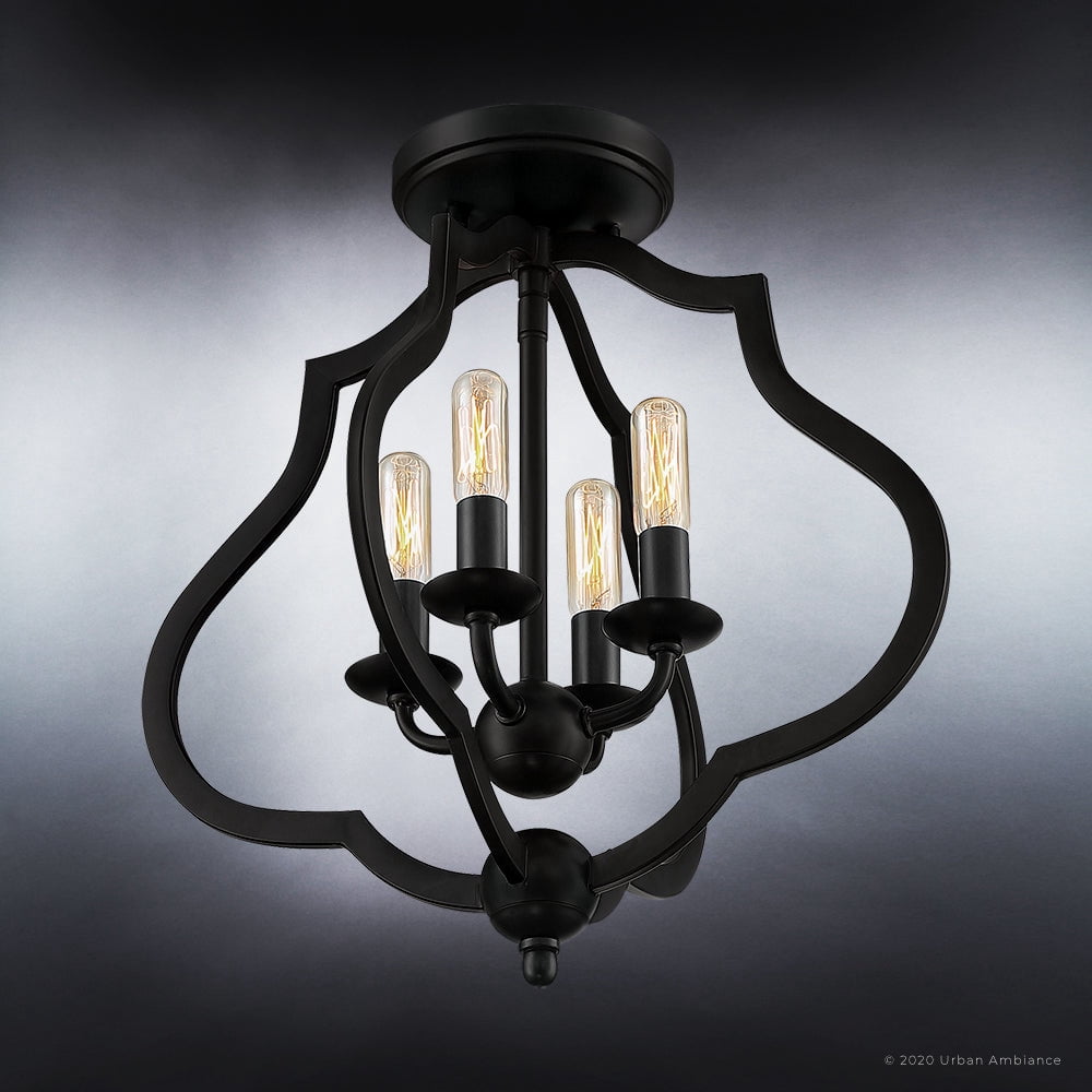 Luxury Art Deco Indoor Ceiling Light, 15.50''H x 15.00''W, with Moroccan Style Elements, Tudor Design, Matte Black Finish and Open Steel Frame, UQL4130