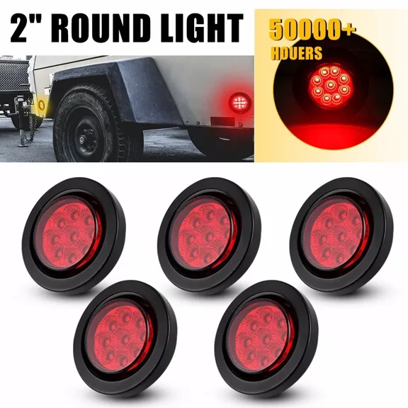 5pcs 2" DOT Red Round Trailer 9 LED Marker Lights with Grommet for Truck RV Y