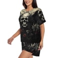 thumbnail image 2 of Fuzoiu Vintage Winged Rose Skull Print Women's Short-Sleeved Pajama Set,Lounge Sleepwear Set,Womens Pajama Sets 2 Piece,Button-Up Top and Shorts with Pockets-Medium, 2 of 7