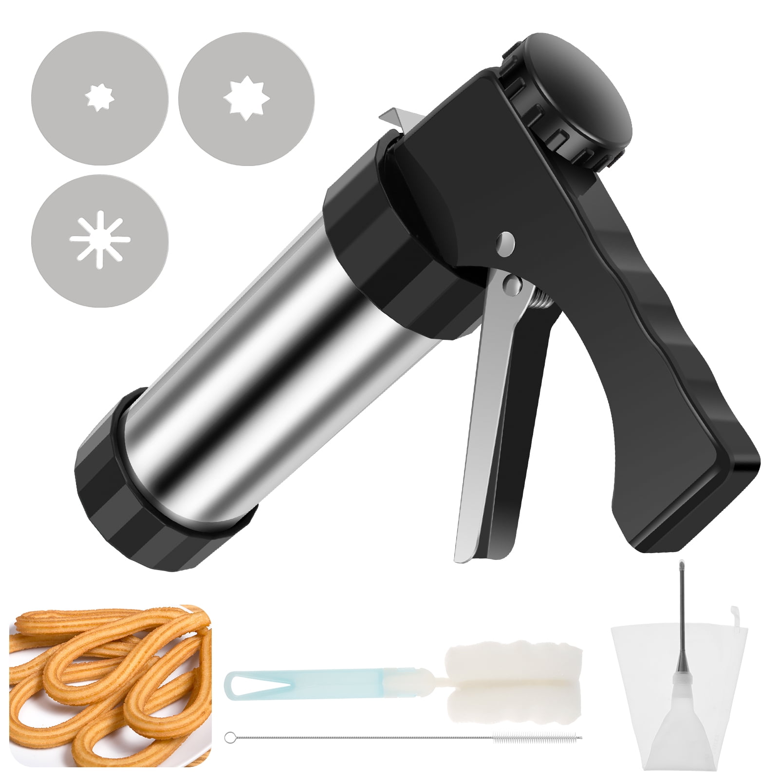 Tcwhniev Churrera Churro Maker Machine Stainless Steel Churro Maker Kit with 3 Different Tips Piping Nozzle Piping Bag Lightweight Hollow Churro Maker Tool for Making Churro