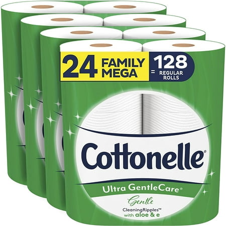 Cottonelle Ultra GentleCare Gentle Toilet Paper with Aloe & Vitamin E, 24 Family Mega Rolls, Gentle Bath Tissue (24 Family Mega Rolls = 128 Regular Rolls