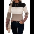 thumbnail image 1 of Suéteres de Bloque de Color para Mujer, Blusas de Larga con Cuello Alto, Suéter de Punto Holgado. Camello M, 1 of 7