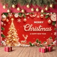 thumbnail image 6 of Red Theme Christmas Banner Silver Decoration New Year Banner Christmas Tree Design Reindeer Pattern Holiday Banner for Christmas Party New Year Celebration Holiday Decoration, 6 of 9