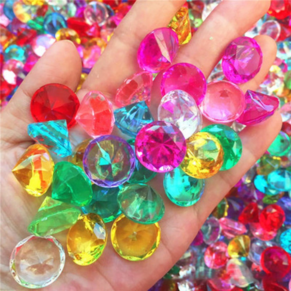 Lusofie 64Pcs Acrylic Gemstones Fake Diamonds Gems Crystals Colorful Jewels  Vase Filler Toy Pirate Treasure for Party Table Decorations Fish Tank