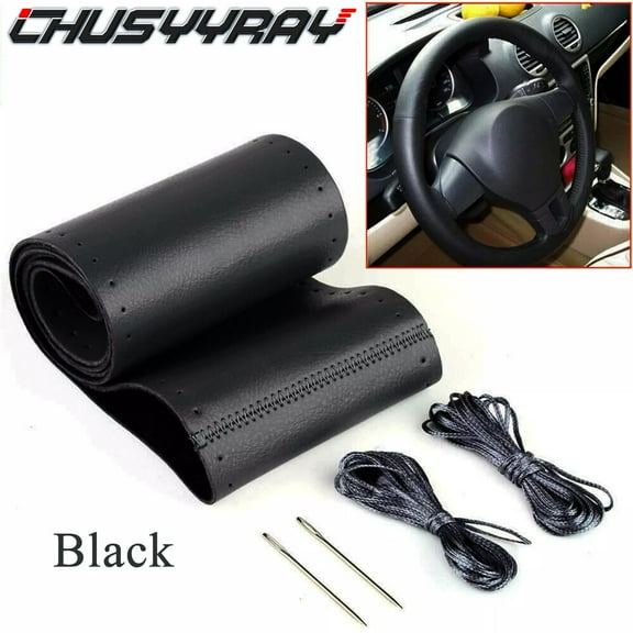 CHUSYYRAY 13 " - 15 " PU Leather Car Steering Wheel Cover Anti-static Non-slip Black