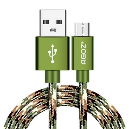 10ft AGOZ Camo Braided Micro USB FAST Charger Data Cable for Samsung Galaxy S7 Active, S7 Edge, Note 5/4, S6, Sol 3, J7 V, J7 PRO, J7 Sky Pro, Perx, Prime, J3 Aura, J3 Orbit, Emerge, Eclipse