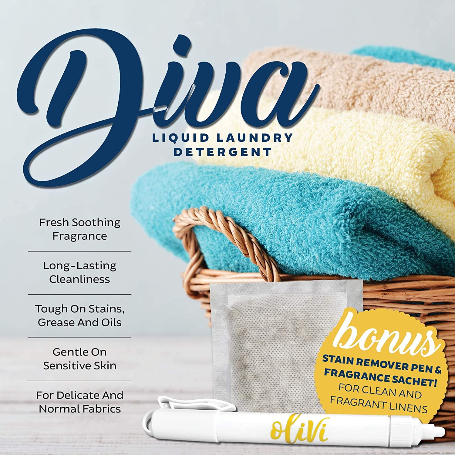 Tyler – Diva Scent – Glamorous Wash – Liquid Laundry Detergent – 128 fl oz, 48 Loads – with Stain Remover Pen & Scent Sachet