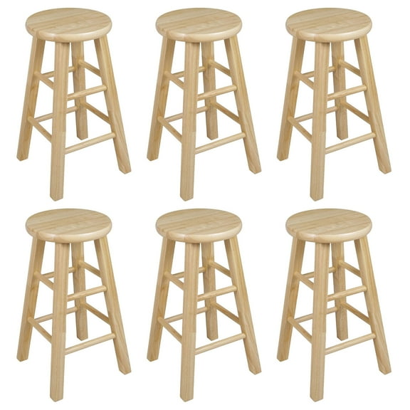 PJ Wood Classic Round-Seat 24" Kitchen Counter Stools, Natural (Set of 6)