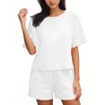 thumbnail image 2 of Conjunto Corto Casual para las Mujeres Manga Corta Bolsillo Pantalones Cortos Pantalones de Señoras Conjunto con Cuello Redondo Top, Ropa Casual de Verano, 2 of 7