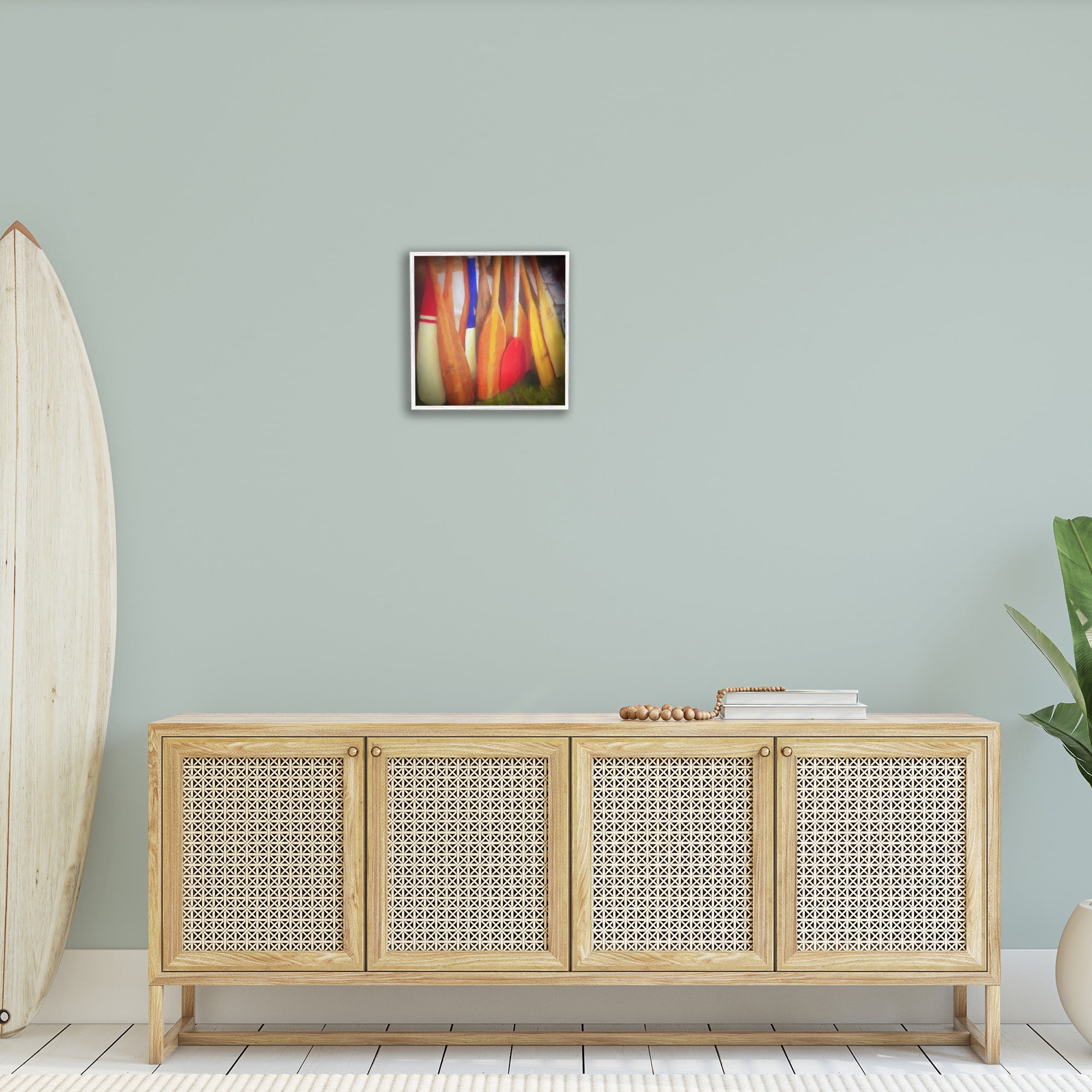 Stupell Industries Nautical Boating Oars Abstract Painting White Framed Art Print Wall Art, 17 x 17