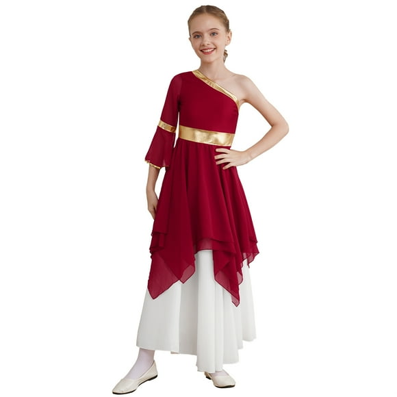 Yeahdor Robe Moderne Contemporaine Lyrique Métallique Dorée Brillante pour Enfants Filles Danse Ballet Bourgogne B 6