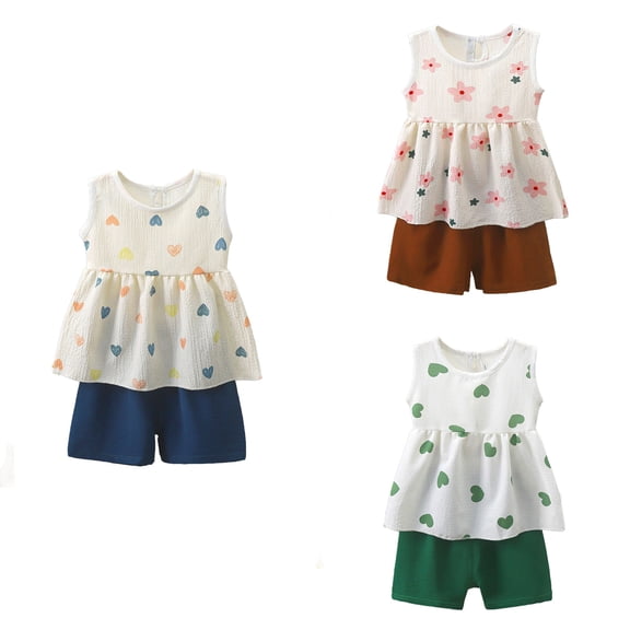 Loopsun Girls Round Neck Tank Top Print Cami and Shorts Casual Summer Daily Wear Outfit Multicolor, 1-2 Years