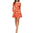 thumbnail image 1 of INSPIRE CHIC Robe Trapèze au-Dessus du Genou pour Femme à Col Peter Pan à Manches Longues TP Orange-Cœur, 1 of 7