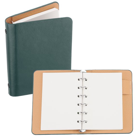 REGALWOVEN 6 Ring Binder Cover, A7 Leather Notebook Binder Loose Leaf Planner with 50 Sheets Paper, Green
