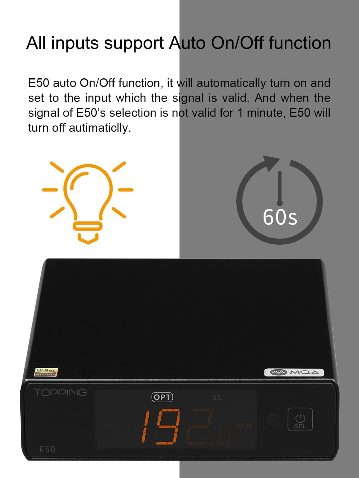 Topping E50 Mini HiFi DAC - ES9068AS Chip, DSD512 PCM768kHz, USB/Coax/Opt Inputs, RCA/TRS Outputs
