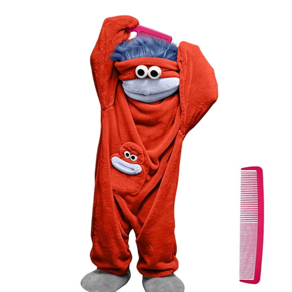 Big Mouth Monster Adult Costume Onesie with Shoes and Comb, Funny Cartoon Plush One Piece Jumpsuit, Cozy Pajamas and Loungewear for Halloween Parties, Cosplay Events and Dress Up