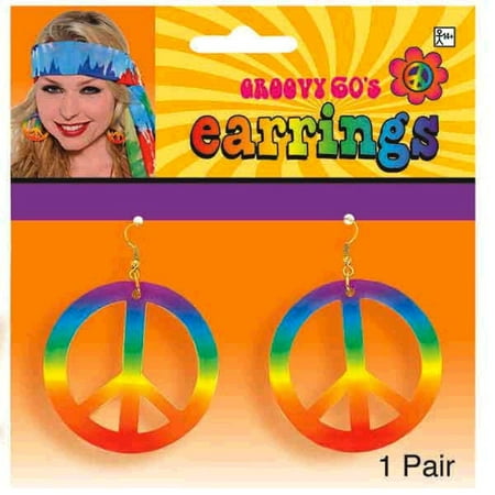 Groovy 60s Hippie Tye Dye Peace Sign Earrings Set