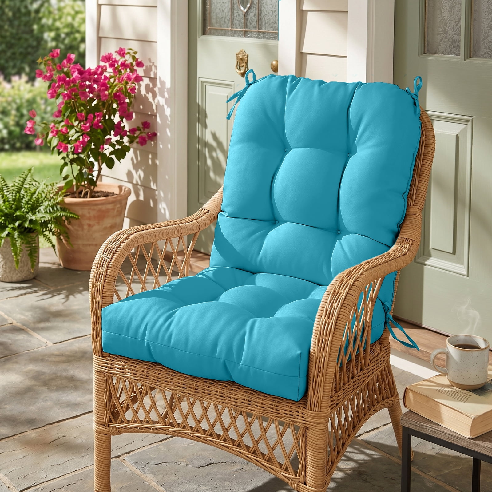 EAGLE PEAK Tufted Outdoor/Indoor Seat/Back Chair Cushion, Set of 2, 42'' x 21'', Blue
