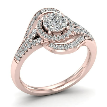 Rose Gold Princess Diamond - 1/2ct TDW Princess cut Diamond 10K Rose Gold Cluster Halo Bypass Engagement Ring