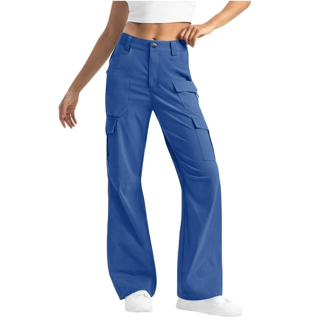 LOVZFMLL Pantalon pour Femme, Salopette Décontractée Unie Taille Haute d'Extérieur avec Poches Bleu, G