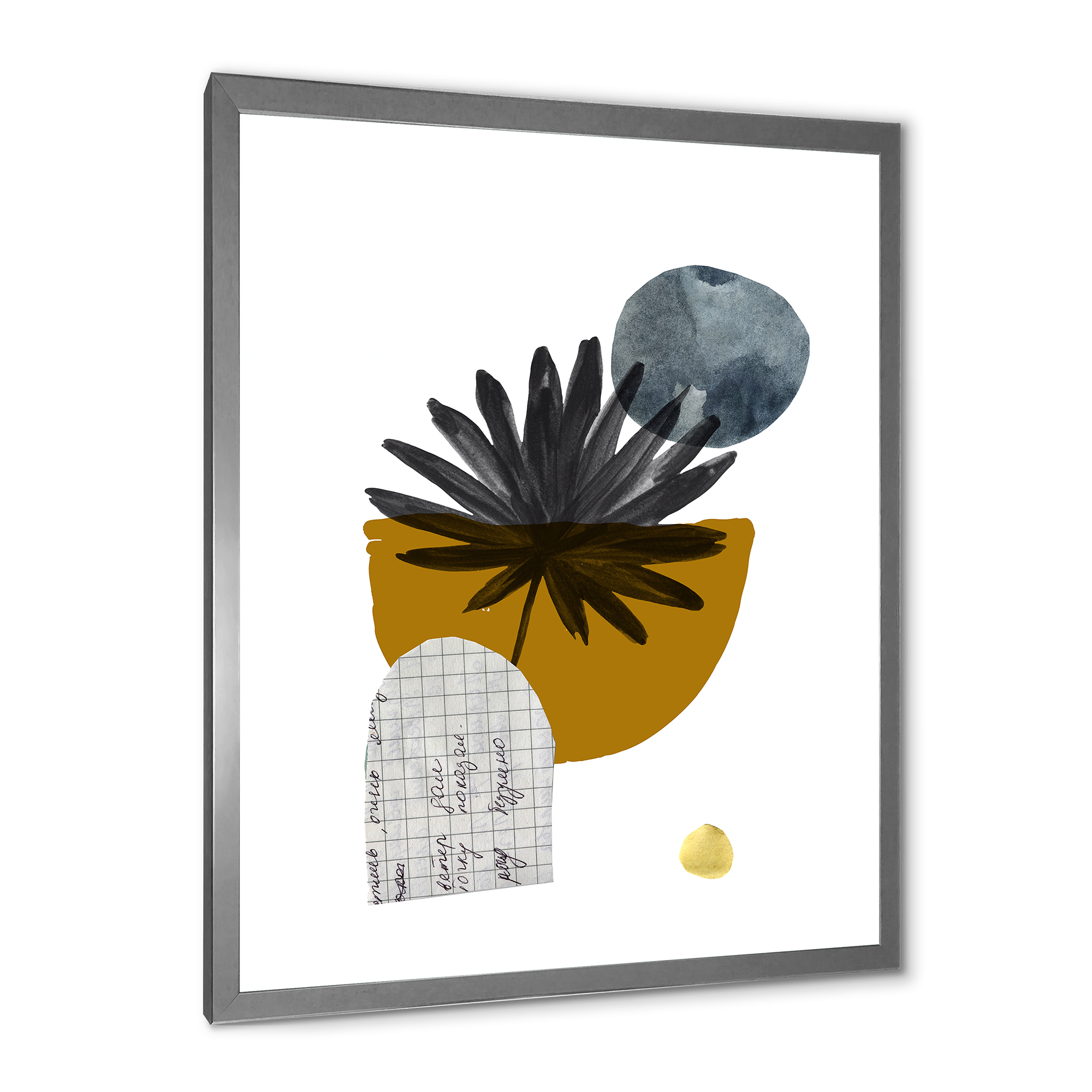 Designart 'Abstract Geometry Shapes and Tropical Palm Leaf I' Modern Framed Art Print