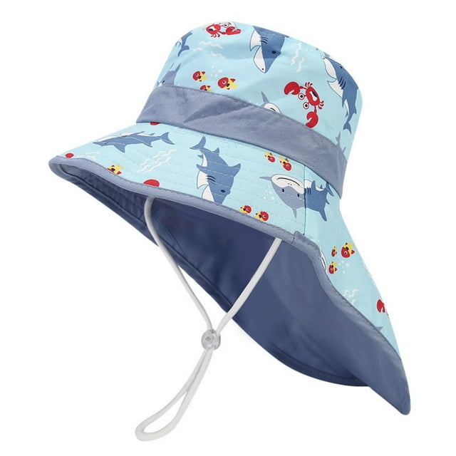 Casquette Bebe Garçon Enfants Chapeau de Soleil à Imprimé Dessin Animé avec Rabat de Nuque Ajustable Respirant Été Extérieur Chapeau Plage Natation Pêche Protection Uv Chapeau de Soleil Tout-Petit Bleu Clair Taille Unique