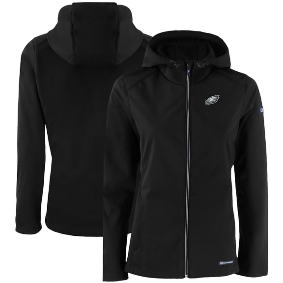 Women's Cutter & Buck Black Philadelphia Eagles Evoke Eco Softshell Recycled Full-Zip Hooded Jacket