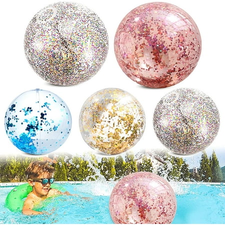 5 Pieces Inflateable Glitter Beach Ball, Giant Beach Balls Clear Beach ...